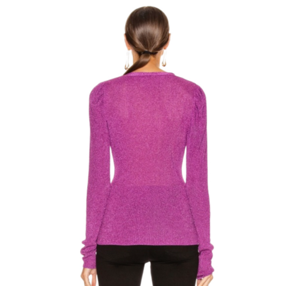 Caroline Constas Purple Long Sleeve Cardigan Glitter Sparkly Puff Sleeve - Picture 6 of 13
